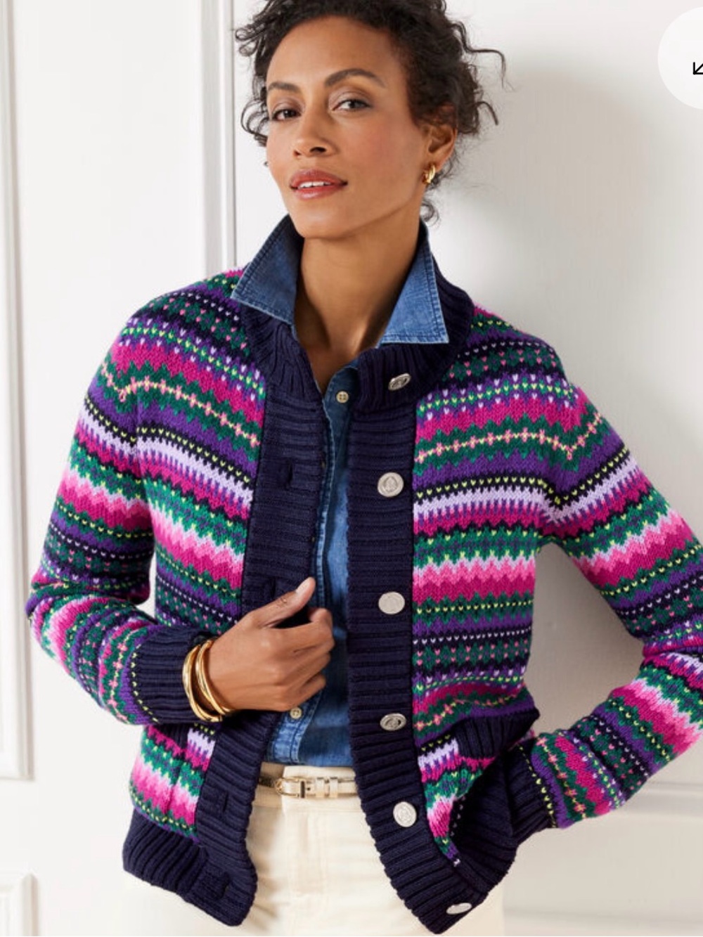 NWT Talbots Mockneck Sweater Jacket, Cadet Fair Isle, Size Small